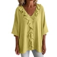 thumbnail image 2 of SOOMLON Ruffle Shirts for Women Plus Size V Neck 3/4 Sleeve Tunic Top Ruched Panel Blouses Loose Travel Vacation Clothes, 2 of 7