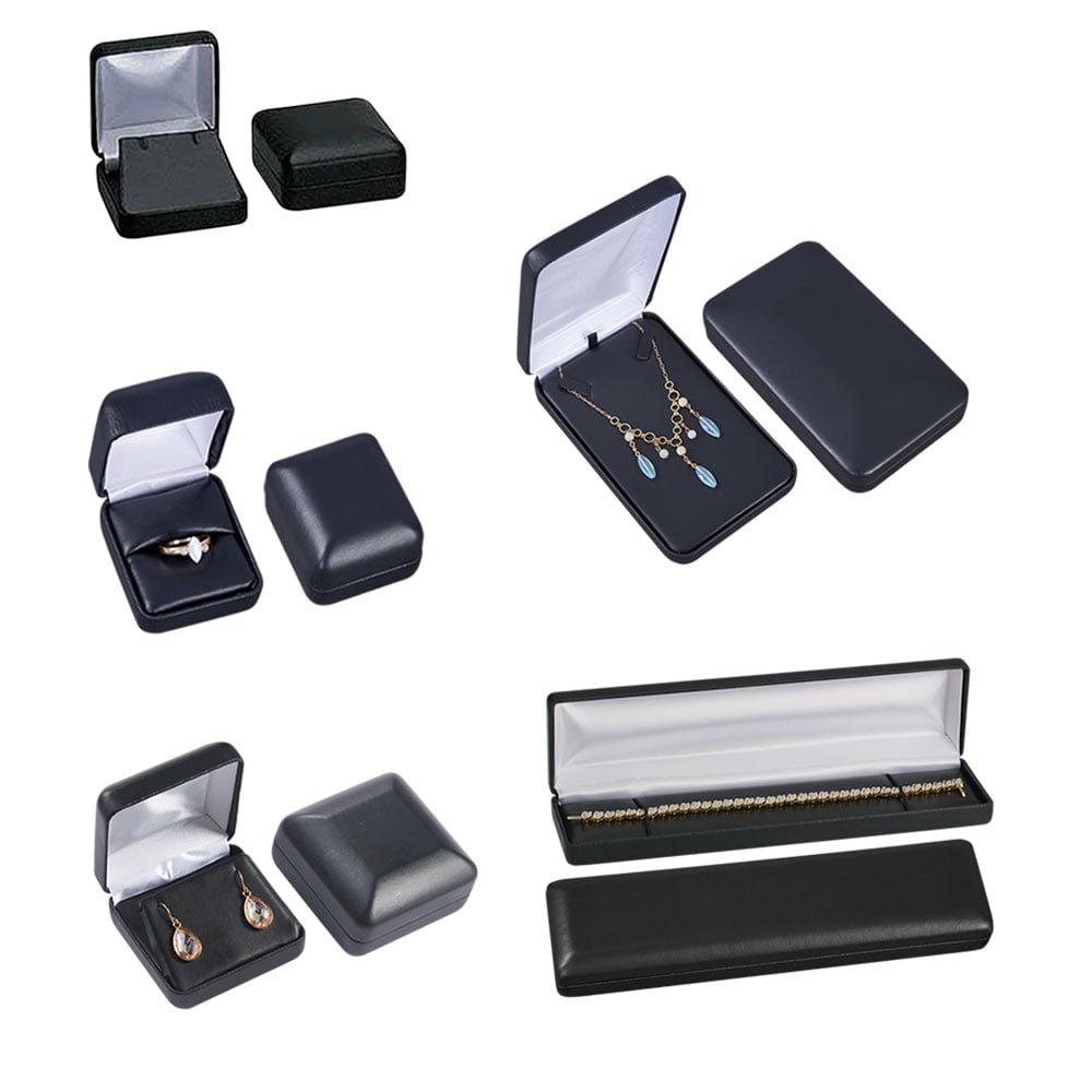 Black Faux Leather Jewelry Box Assortment Set of 5 Includes 5
