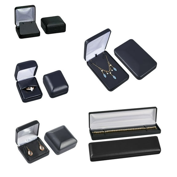 Black Faux Leather Jewelry Box Assortment - Set of 5 - Includes 5 Different Sizes of Jewelry Boxes