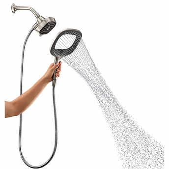 Kohler Converge Shower Head 5 Spray Settings Brushed Nickel Finish 1 Click Spray Control 5' Metal Hose 2.0 GPM