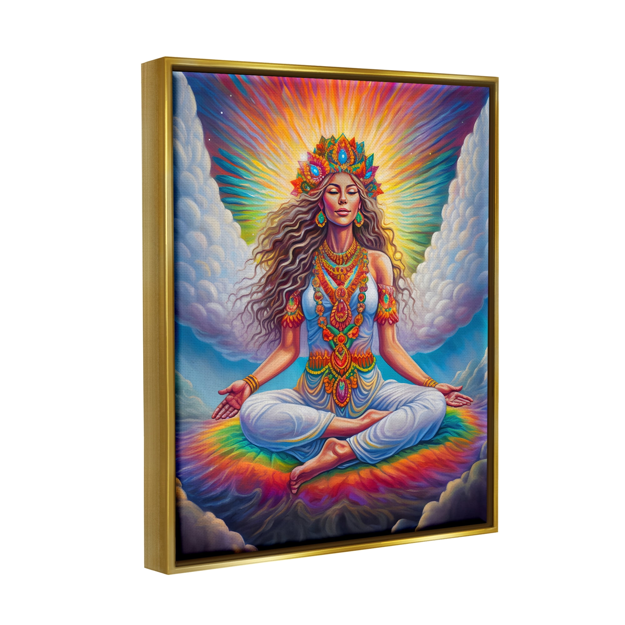 Stupell Industries Meditation Among Clouds Fairy Tales & Fantasy Painting Gold Floater Framed Canvas Art Print Wall Art, 25 x 31