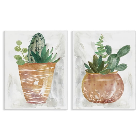 Stupell Industries Boho Cacti & Succulents Plants & Flowers Painting Wrapped Canvas Art Print Wall Art, 16 x 20, Set of 2