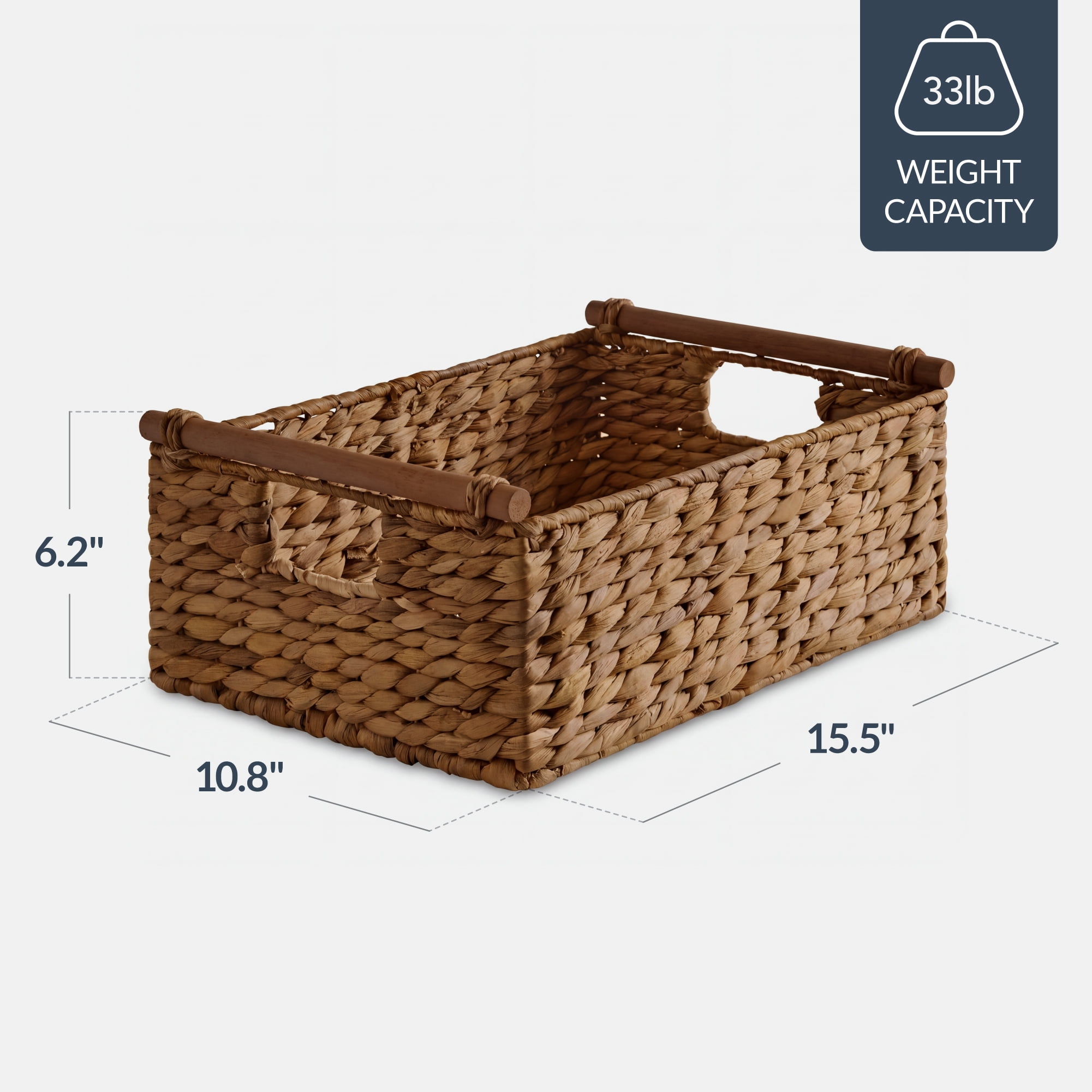 Best Choice Products Wicker Storage Basket, Shelf Basket w/ Wooden Handles, Rectangular Storage Bin - Chestnut