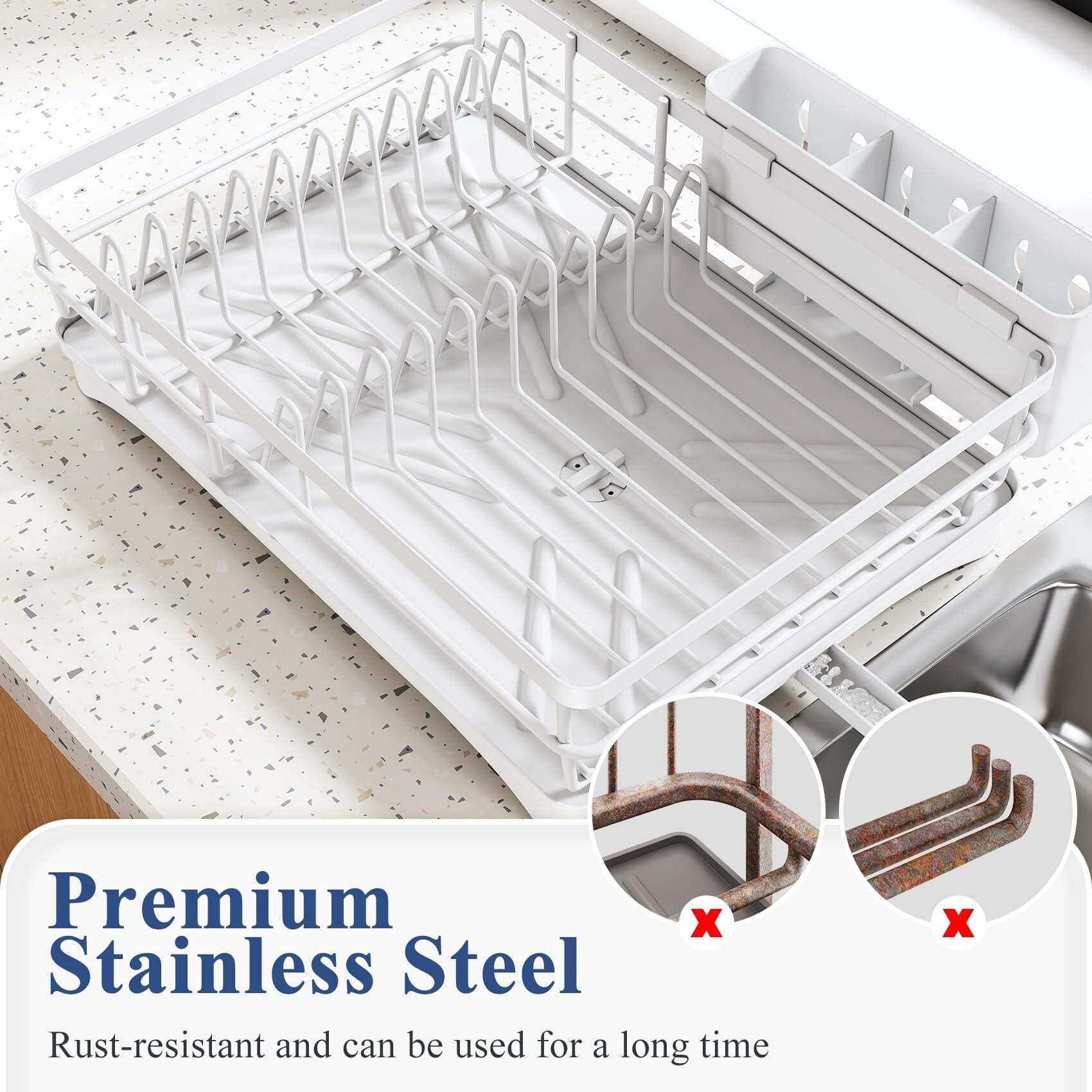 SXlianshun Dish Drying Rack for Kitchen Counter - Large Dish Rack with Drainboard, Rustproof Dish Drainer with Utensil Holder for Sink