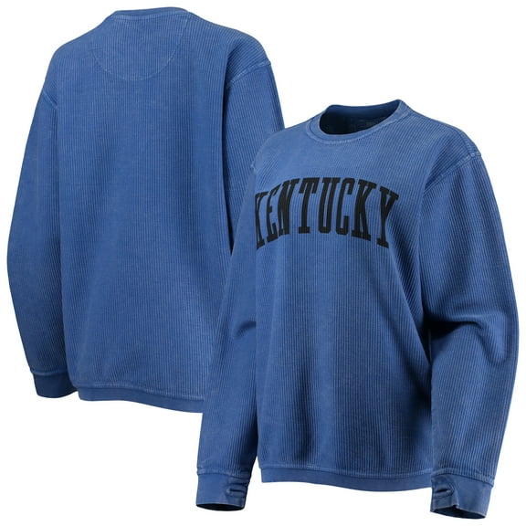 Women's Pressbox Royal Kentucky Wildcats Comfy Cord Vintage Wash Basic Arch Pullover Sweatshirt