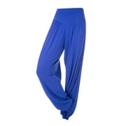 CZHJS Womens Summer Beach Pants High Waist Boho Comfy Palazzo Pants Bohemian Trouser Regular Fit Pants Solid Color Hiking Pants for Ladies Blue L