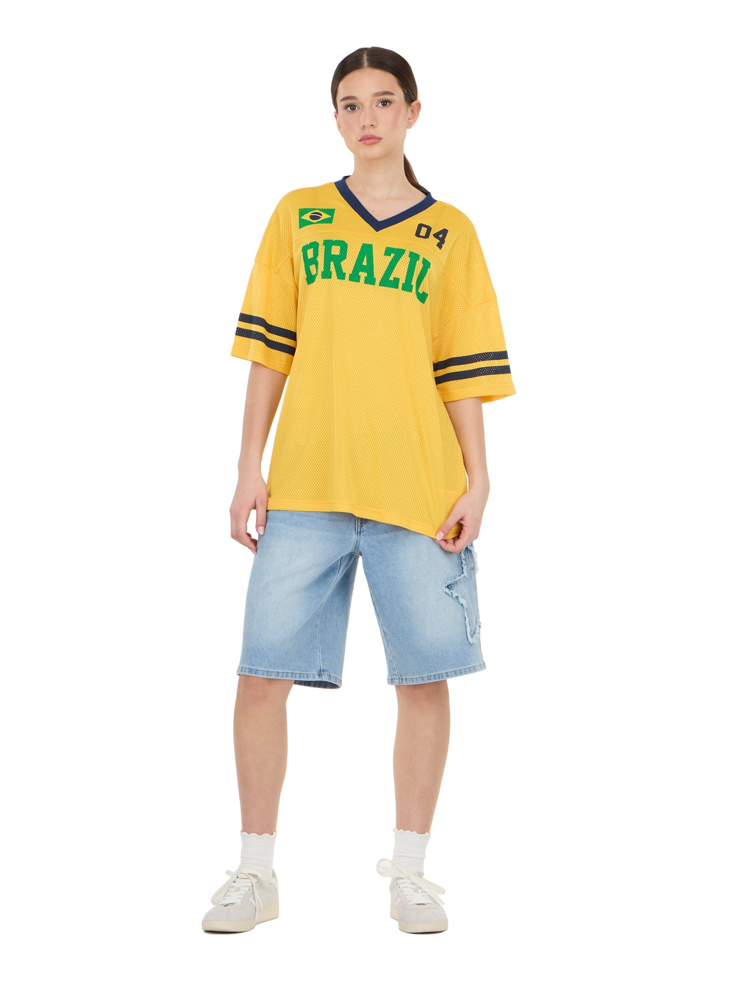 Forever 21 Women's Mesh Oversized Brazil Soccer Jersey Tee, Sizes XXS-XXL
