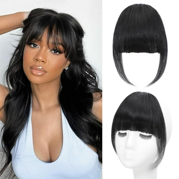 Pinza para el pelo Carendia Bangs, cabello humano, natural, negro, francés
