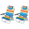 thumbnail image 1 of Costway 2PCS Beach Chairs with 5-Position Backrest & Padded Headrest, Cup Holder & Ice Bag Rainbow Strip, 1 of 9