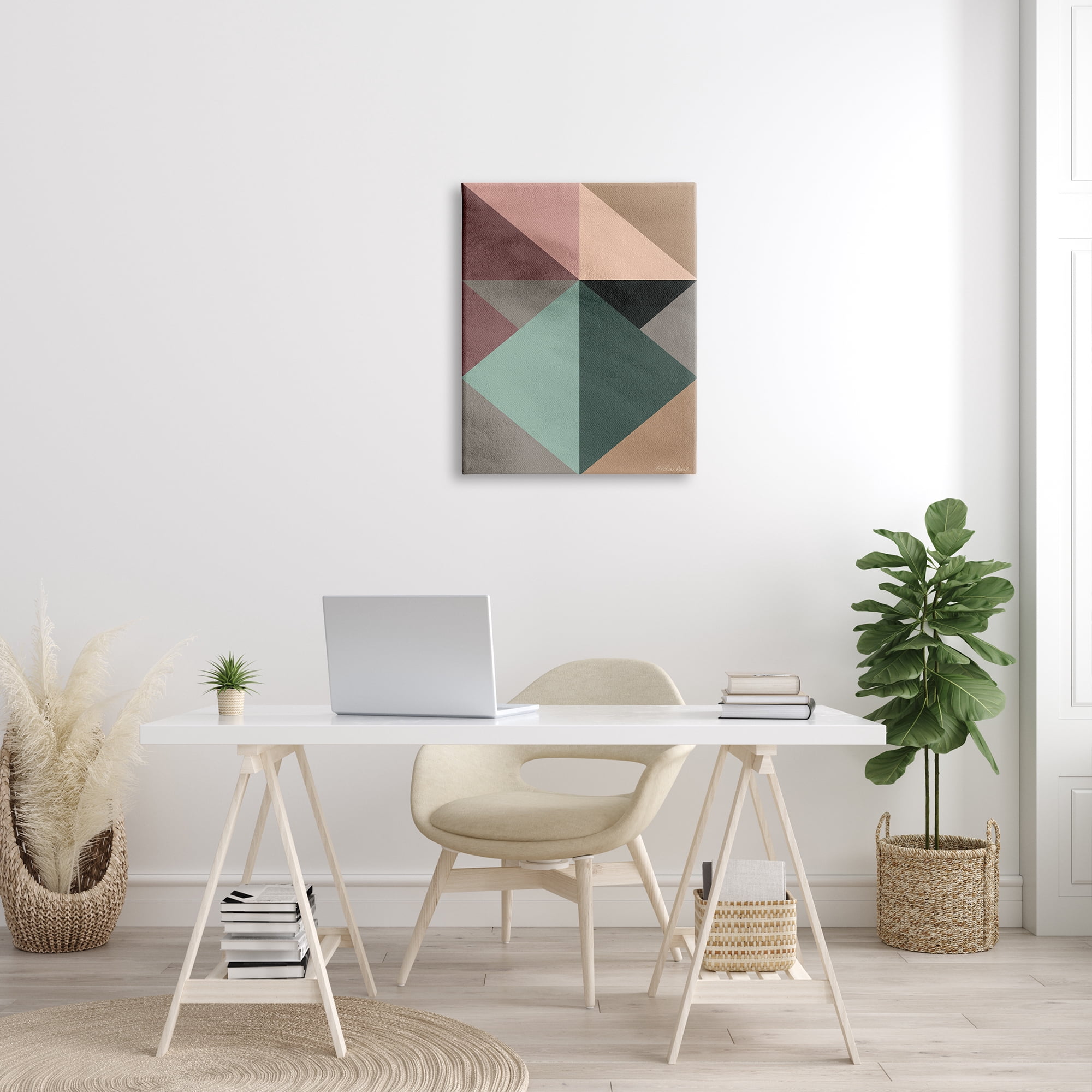 Stupell Indtries Abstract Geometric Origami Shapes Contrasting Triangles Green Pink,24 x 30,Design by Design Fabrikken