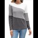 thumbnail image 2 of Blusas de Bloque de Color para Mujer, Estilo Túnica Informal de Larga con Cuello Redondo, Tipo Jersey. Gris L, 2 of 8