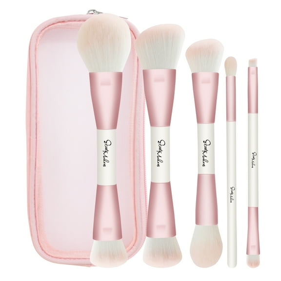 DUAIU Makeup Brushes Set,5Pcs Premium Double-Ended Makeup Brush Foundation Contour Blush Highlight Blending Concealer Eyeshadow Brush Set Professional Face Brush Tools(Pink）