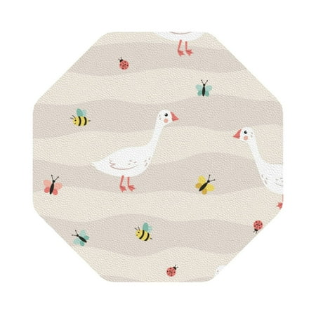 

Coaee Funny Goose1 Print Leather Coasters Set of 6 Non-Slip Washable Cup Coasters for Home Office Bar Octagon