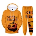 thumbnail image 2 of Conjunto de 2 piezas para hombre, sudadera con capucha y pantalón con estampado 3D de calabaza y linterna de terror para Halloween, conjunto de chándal de gran tamaño de alta calidad para hombre, 2 of 4