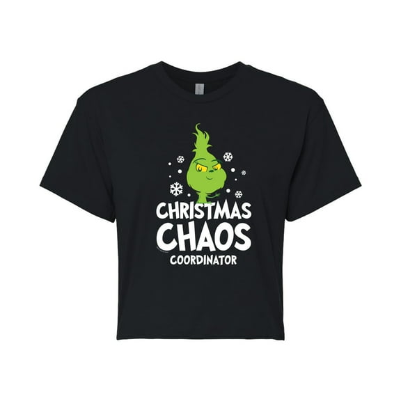 Dr. Seuss The Grinch - Little Grinch - Christmas Chaos Coordinator - Juniors Cropped Cotton Blend T-Shirt