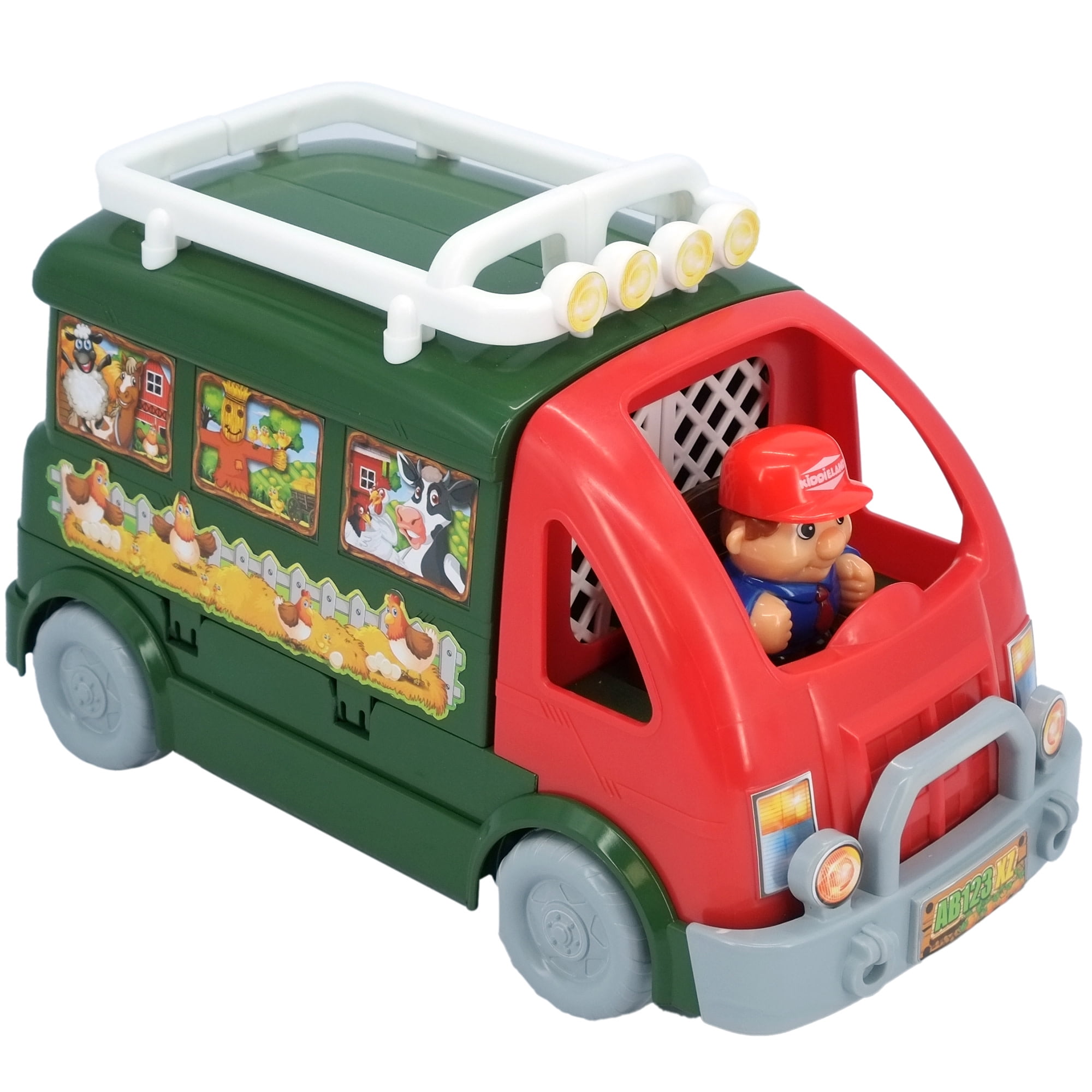 Kiddieland: Farm Activity Camper - Vehicle Opens To Reveal A Playground, Sound Effects, Animal & Farmer Figurines, Toy Accessories, Kid-Toddler 12mo+