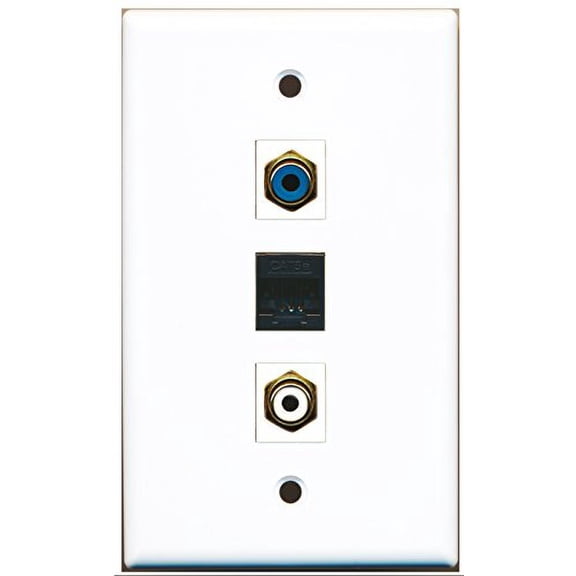 RiteAV - 1 Port RCA White and 1 Port RCA Blue and 1 Port Cat5e Ethernet Black Wall Plate