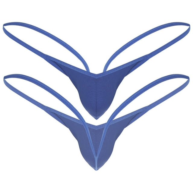 TiaoBug Men's Low Rise Jockstrap Stretchy G String Thong Panties Bikini Thong Briefs Underwear Blue L