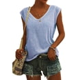 thumbnail image 2 of Qwertyu Tank Top for Women Solid Color V Neck Sleeveless Causal Sexy Shirts Hawaiian Beach Holiday Sports Workout Running Tees Summer Basic Tops Light blue XL, 2 of 5