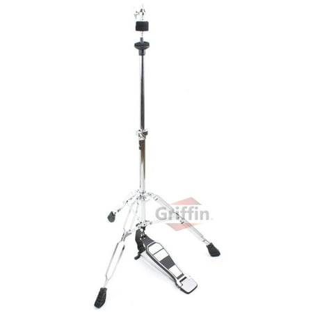High Cymbal - Deluxe Hi-Hat Stand by Griffin | Hi Hat Cymbal Pedal With Drum Key | HiHat Mount with Double Braced Hardware Accessory Set|Adjustable High Hat Holder Ideal for Mobile Percussion Drummers|Chrome Finish