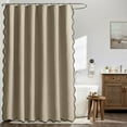 thumbnail image 2 of qtess A84" Long Scalloped Shower Curtain Linen Textured with 12 Metal Hooks Cute Extra Long Heavy Duty Washable Waterproof Cloth Shower Curtains with Black Border for Bathroom Hotel Bathtub,Khaki, 2 of 6