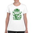 thumbnail image 2 of Lucky Maneki-Neko Cat in Leprechaun Hat St. Patricks Day Women's T-shirt, 2 of 3