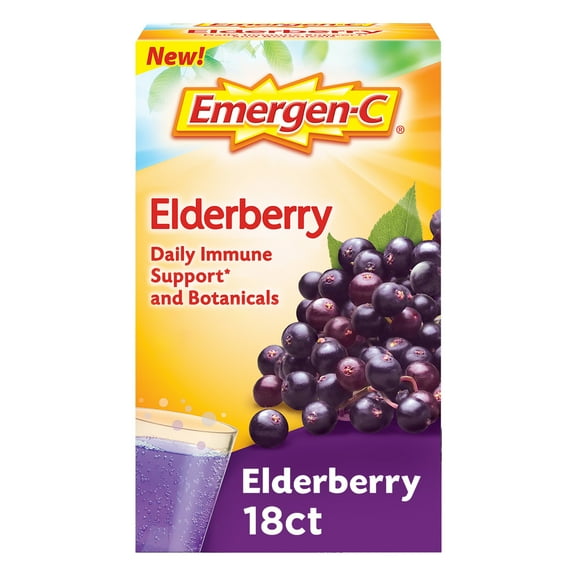 Emergen-C High Potency Vitamin C Immune Support Fizzy Drink Mix, Elderberry, 18 Ct