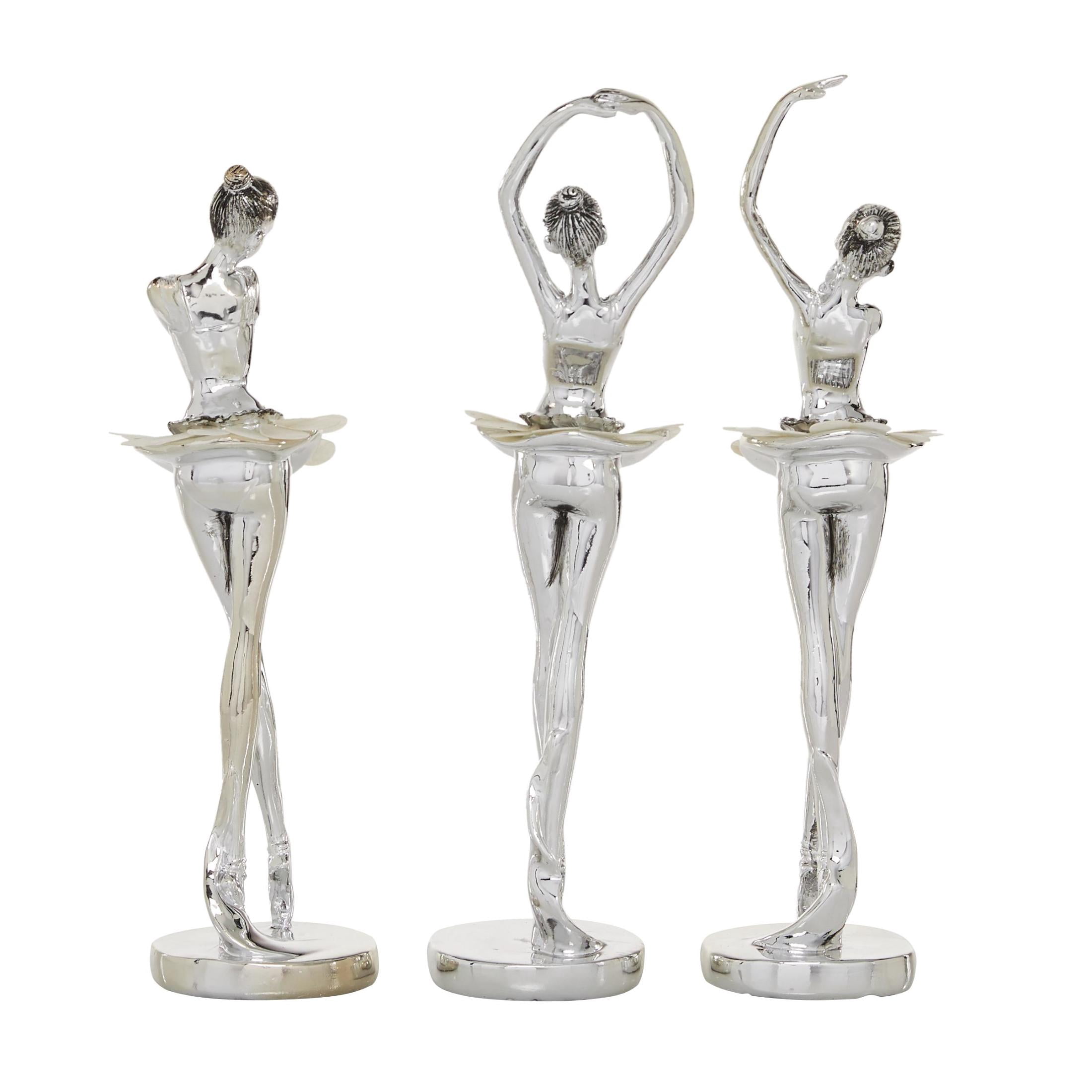 12", 12", 11"H Silver Polystone Dancer Sculpture with Capiz Inlay, by DecMode (3 Count)