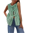 thumbnail image 2 of YHAJDS Womens Sleeveless Sweater Vest Stripe Print Shirt Cardigan Ruffle Hem Round Neck Casual Layering Top, 2 of 3