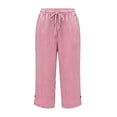 thumbnail image 5 of Striped Capri Pants for Women Loose Fit Straight Leg Cropped Pant Casual Summer Drawstring Elastic Waist Trousers Red L, 5 of 7