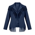 thumbnail image 5 of IFNWSV Womens Bomber Jacket Pointed Collar Button Open Long Sleeve Solid Fringe Trim Frayed Hem Jacket, 5 of 5