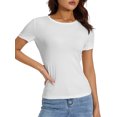 thumbnail image 4 of Top Mujeres Salvaje Camisetas Color Sólido Cuello Redondo Camisas de Fondo Slim Fit Streetwear, 4 of 5