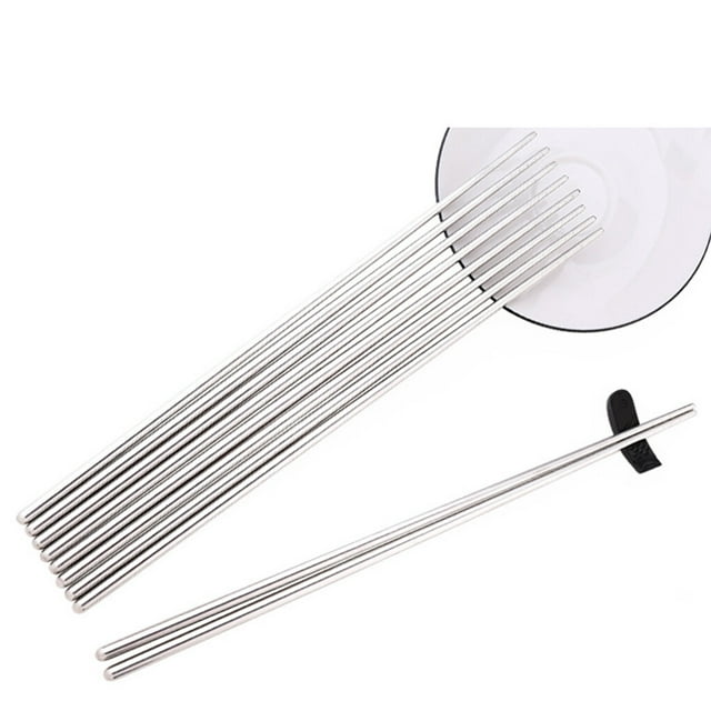 thinsony 1 Pair Stainless Steel Solid Long 36cm Chopsticks Reusable Handheld Kitchen Non-slip Cooking Tool