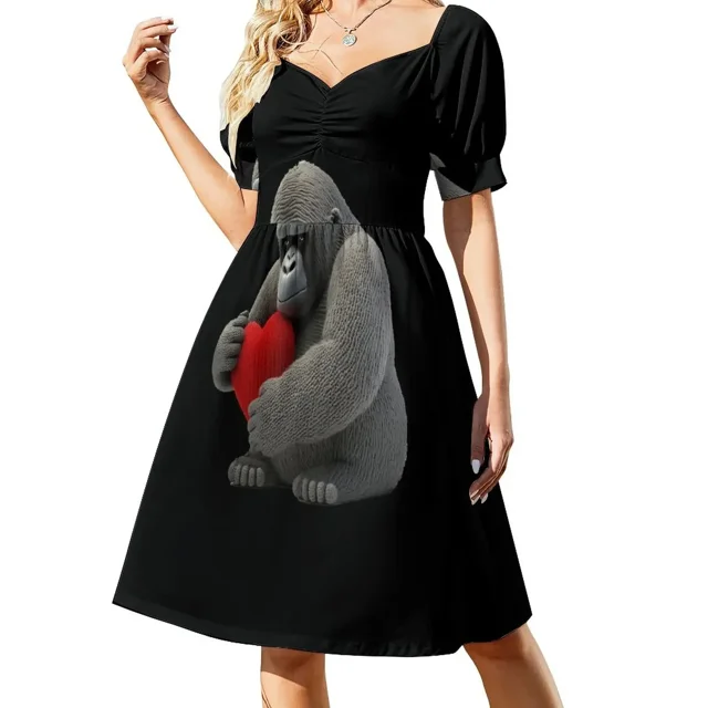 Vestido de manga corta tejido con diseño de gorila de montaña para el Día de San Valentín, vestidos largos para mujer, vestidos elegantes