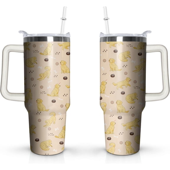 Golden Retriever Gifts for Women, Golden Retriever Tumbler 40 Oz Tumbler with Handle and Straw, Stainless Steel Double Walled Insulated Mug Water Bottle, Cute Dog Lover Birthday Gift Idea