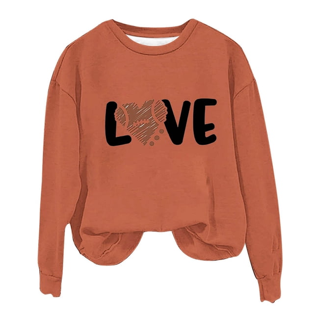 Rbaofujie Chandails Mignons pour Femmes Chandails Décontractés Imprimés Col Rond Manches Longues Chandails en Molleton Amples Chandails à Capuchon Orange pour Filles