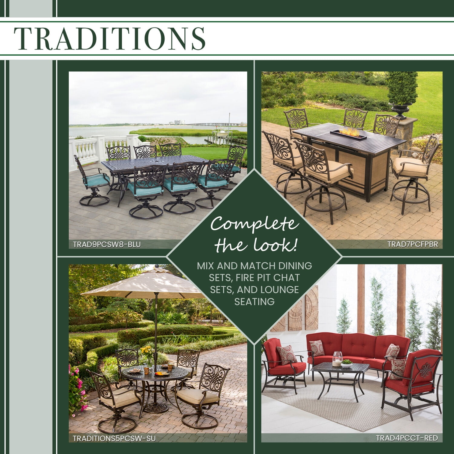 Hanover Traditions 5-Piece High-Dining Set in Red with Four Swivel Chairs and a 60 In. Cast-top Table