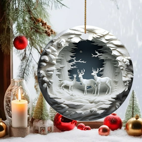 hengsof Round Acrylic Christmas Decorations Reindeer Hanging Sign Festive Wall Decorations Christmas Tree DIY Crafts
