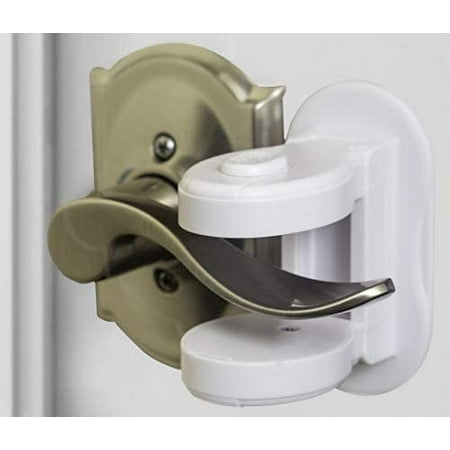 Baby Proofing Door Knob - Child Proof Door Knobs - Child Proof Door Locks - Adhesive Child Proof Door Lever Lock with Decoy Button, 2 Pack, White, Toddler