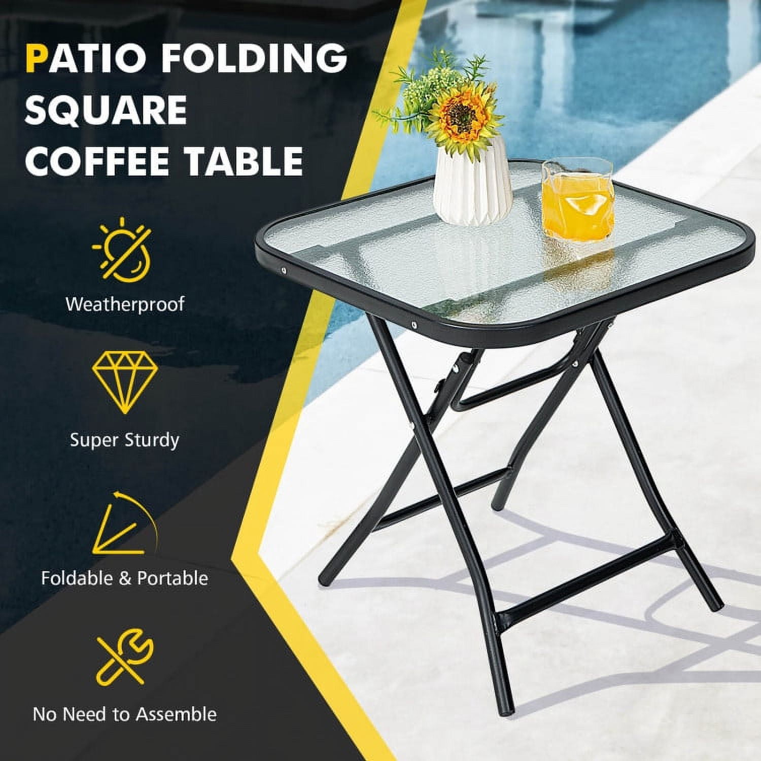 Aimee Lii 18" Square Patio Bistro Table with Rustproof Frame, Outdoor Patio Furniture