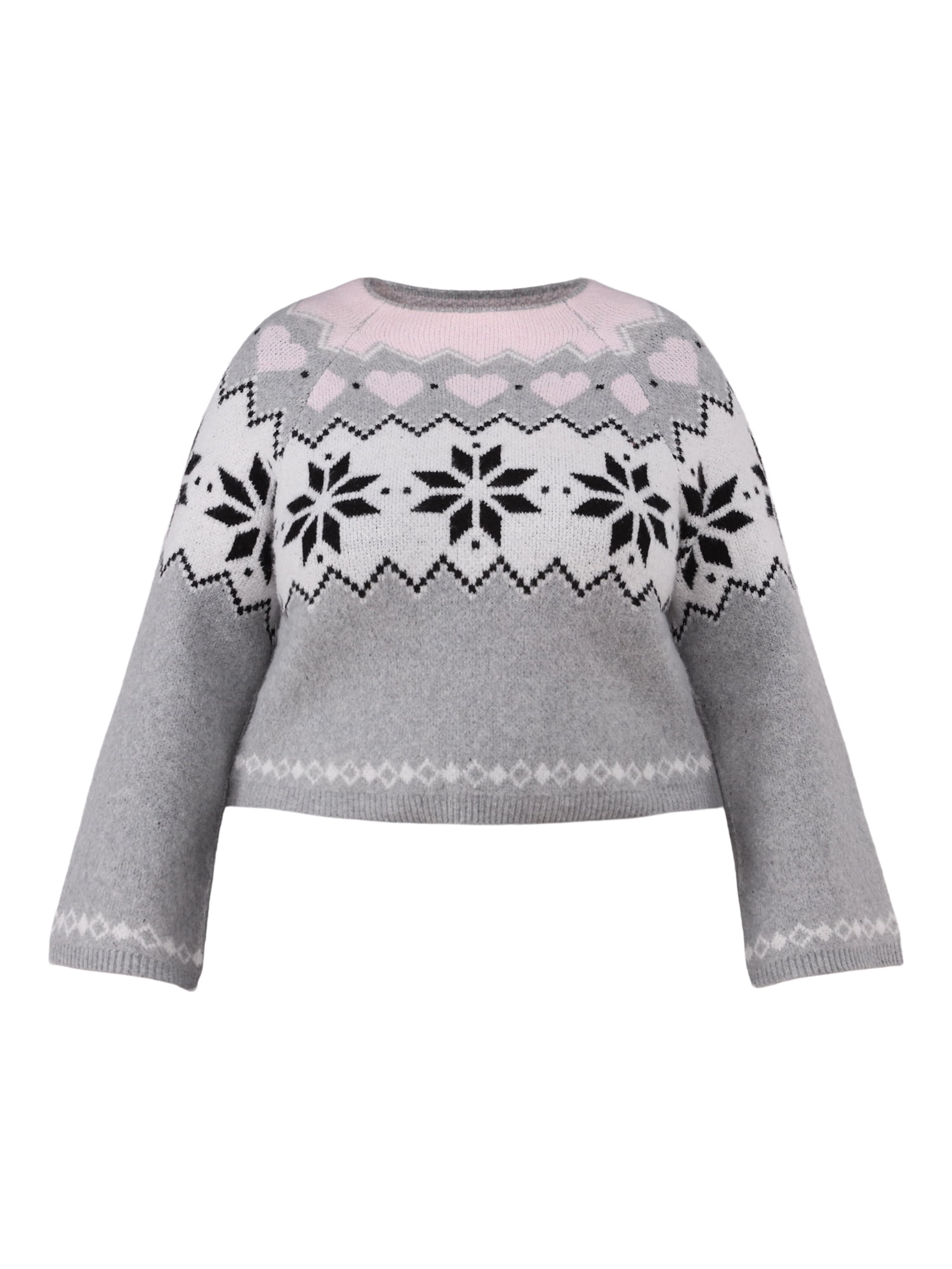 新品タグ付き ♡ Heart Fair Isle Knit Pullover No Boundaries Fairisle Jacquard Pullover - Plus Size