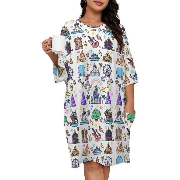 It's A Small World, Haunted Mansion Sleepshirts For Sleeping Travels Loose Sleepdress Pajama Dress Soft Nightdress Sleepwear