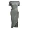 thumbnail image 4 of Wycnly Formal Dresses for Women Evening Party Prom Formal Off Shoulder Slit Ruched Bodycon Dresses One Line Neck Sleeveless Solid 2024 Summer Midi Dress Gray s, 4 of 6