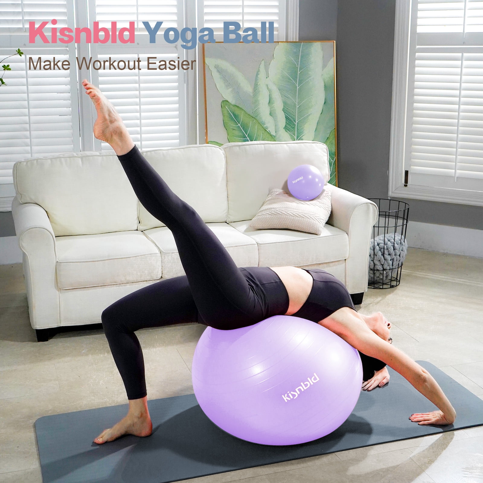 kisnbld Exercise Ball, Extra Thick Yoga Ball with Pilates Bal & Foot Pump, 3 Sizes Anti-Burst Home, Gym & Office Workout Equipment for Yoga or Sitting
