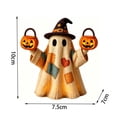 thumbnail image 3 of Aoznliie Lighted Vintage Patchwork Ghost, Glowing Resin Figurine with Pumpkin Basket, 4x3x3 inch Halloween Decor for Indoor Display, Multicolor, 3 of 7