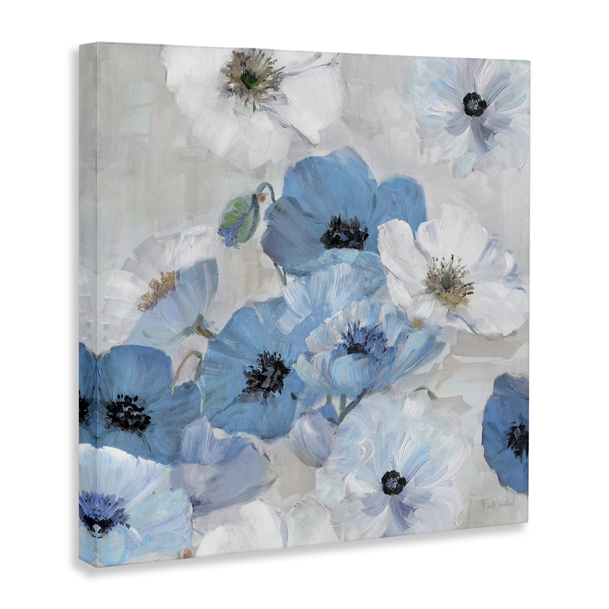 Stupell Industries Blue & White Flowers Plants & Flowers Painting Wrapped Canvas Art Print Wall Art, 36 x 36