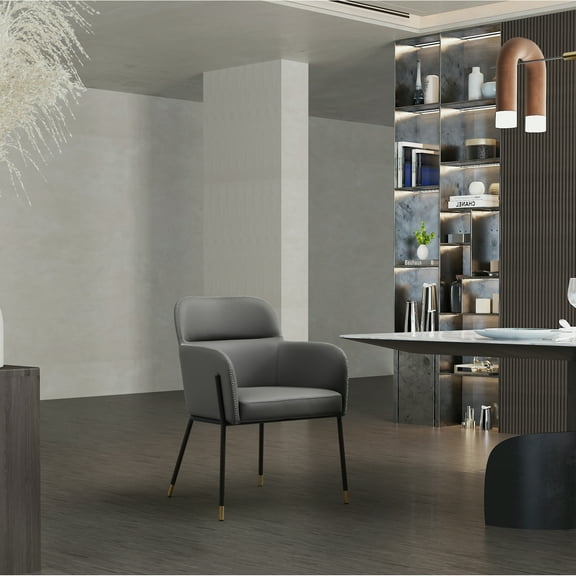 Elegant Dining Armchair - Dark Grey Faux Leather, Stylish Design, Metal Legs