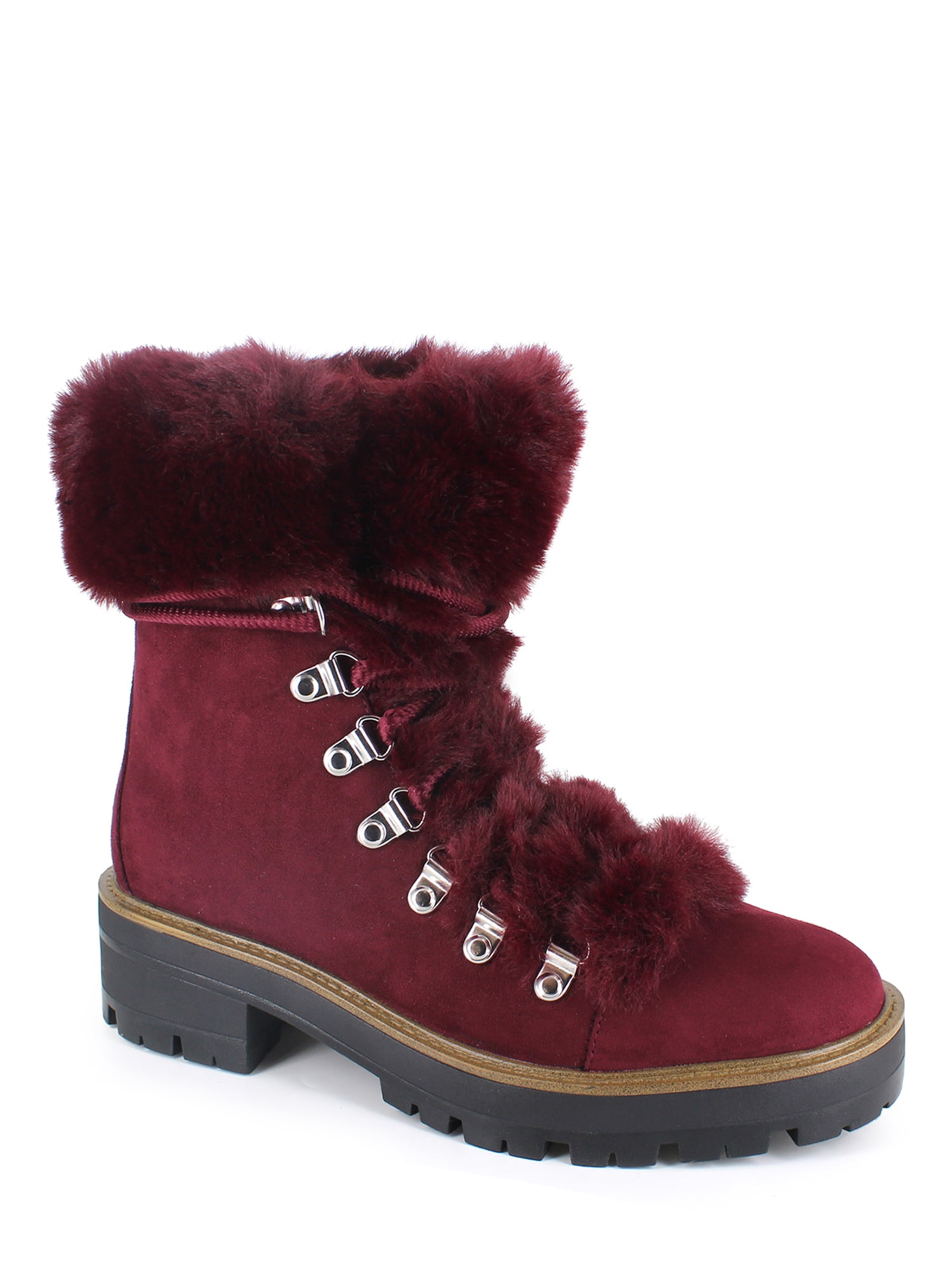 Ladies Spot On Fur Collar Ankle Boots With Zip Fastening 