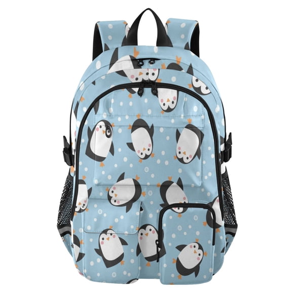 DIXRUYEE Cute Penguin Cartoon Backpack for School 14”Laptop Compatible with Reflective Safety Strips