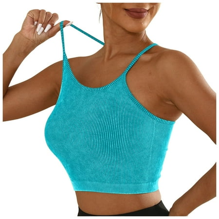 YHGFVOKJ Bras for Women Sports Bras for Women Knit Padded Push Up Comfort Racerback Underwear Spaghetti Thin Strap Workout Yoga Gym Fitness Tops Daisy Bra Mint Green M